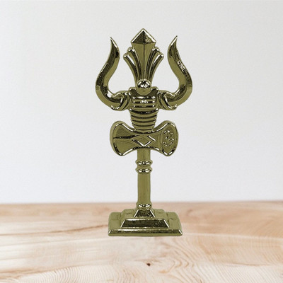 Stylewell Green Mahadev Trishul With Damaru Double Side God Stand for Home/Office Décor Decorative Showpiece  -  7 cm(Metal, Green)