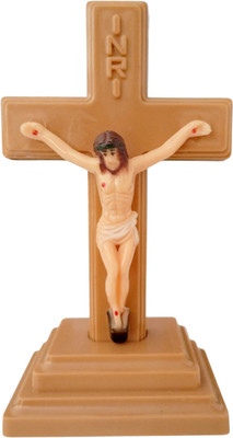 M Men Style Figurine of Jesus with Crucifix Cross for Decoration Home Table Decorative Showpiece  -  13.5 cm(Plastic, Brown)