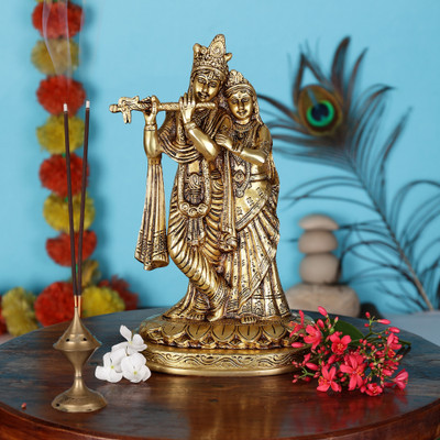 utsavicraft Traditional Symbol of Love Radha Krishna Statue Decorative Showpiece  -  26.5 cm(Brass, Gold)