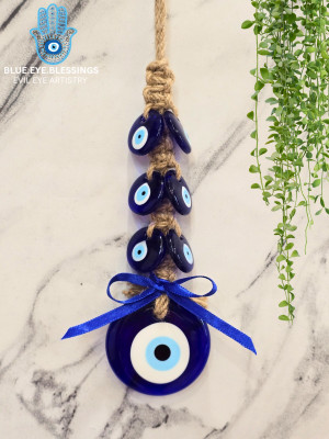 Blue Eye Blessings Blue Evil Eye Wall Charm for Protection and Home Decoration Decorative Showpiece  -  2 cm(Glass, Blue)