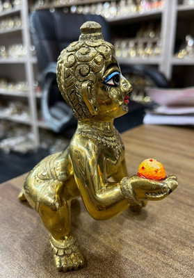 Dhanuka murti wala Handcrafted Laddu Gopal Pure Brass Idol,thakur Ji Murti, Statue Decoration Gifts Decorative Showpiece  -  11 cm(Brass, Gold)