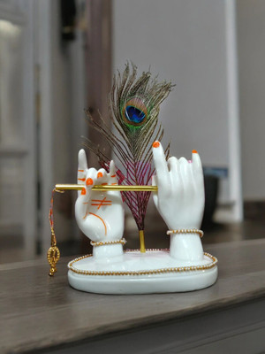 DK MART Creative Krishna Hand with Flute Idol for Pooja Room Home & Office Decor Gifting Decorative Showpiece  -  18 cm(Polyresin, White)