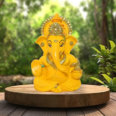 VE AND YOU Ganesh idol For Home Temple 10 Cm Decorative Showpiece  -  9 cm(Resin, Yellow)
