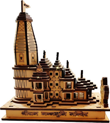 pawanputra creations Ram Mandir Ayodhya 3D Model Wooden Temple Decorative Showpiece  -  16 cm(Wood, Brown)