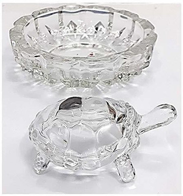 TOPTIMA Creative Handicraft - Crystal Fengshui Lucky Tortoise With Tray Decorative Showpiece - (Crystal, Clear) Decorative Showpiece  -  5 cm(Glass, Clear)