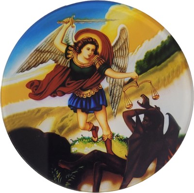 Divine Creations St Michael Sticker for Door | God Bless Home Sticker of St Michael Decorative Showpiece  -  10 cm(Fiber, Multicolor)