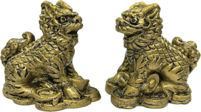 numeroastro Feng Shui Chi Lin | Dragon Horse | Chinese Unicorn Set in Polyresin (1 Set) Decorative Showpiece  -  5.5 cm(Polyresin, Gold)