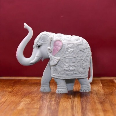 VAMIKA HANDICRAFTS Elephant Statue Decorative Showpiece  -  10 cm(Marble, White)