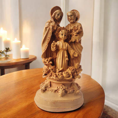 Anantamitra Resin Holy Family Figurine Joseph Mary Baby Jesus Idol for Prayer Room Decorative Showpiece  -  22 cm(Resin, Brown)