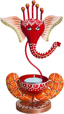 Graden Deco Metal Ganesha Idol Showpiece Tea Light Candle Holder Stand (Pack of1, Red) Decorative Showpiece  -  27 cm(Metal, Red)