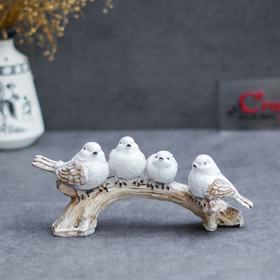 eCraftIndia Polyresin 4 White Bird Statues Sitting on Tree Branch Showpiece Decorative Showpiece  -  10 cm(Polyresin, White)