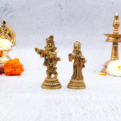 Rolimoli Brass Radha Krishna Ki Murti | Beautiful Divine Love Couple Pair Idol Decorative Showpiece  -  7.5 cm(Brass, Gold)