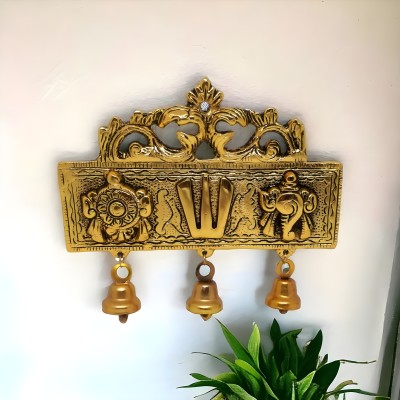 HSONLINE Tirupati Balaji Shankh Chakra Namah Door Hanging with Bells for Home,Office Decorative Showpiece  -  15 cm(Aluminium, Gold)