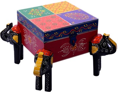 o my furniture Designer wooden Handipainted Elephant Box Decorative Showpiece  -  18 cm(Wood, Multicolor)