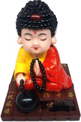 DECOVATE Solar Powered Buddha Bobblehead car, office desks, or home decor Decorative Showpiece  -  9.5 cm(Polyvinyl Chloride, Red)