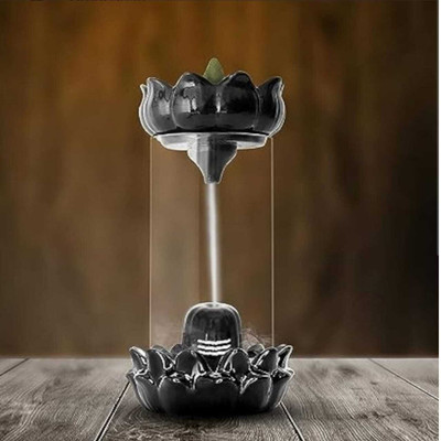 Karya HANDICRAFT Glass Shivling Backflow Smoke Fountain with10Cones HOME DECOR Decorative Showpiece  -  25 cm(Glass, Polyresin, Black, White)