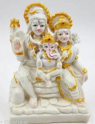 SVC Handicrafts Shiva Family Parivar Idol Murti Idol for Pooja Room & Car Dashboard 6 Inch Decorative Showpiece  -  15 cm(Polyresin, White)