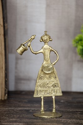 SHILPOGRAM Dhokra Art Brass Metal Baul for Home Decor|Desk Decor |Gift Item Decorative Showpiece  -  15 cm(Brass, Gold)