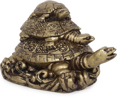 Pinkdesh Pinkdesh Feng Shui Three Tier Tortoise Statue Home Decor for Healthy & Longevity Decorative Showpiece  -  8 cm(Polyresin, Gold)