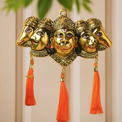 KRIDAY CRAFT Golden Metal Panchmukhi Hanuman Wall Hanging for Home & Office Décor Decorative Showpiece  -  16 cm(Metal, Gold)