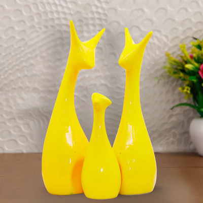 Flipkart Perfect Homes Lucky Deer Statue Family Piano Finish Ceramic Figures Deer Couple showpiece Decorative Showpiece  -  6 cm(Polyresin, Yellow)
