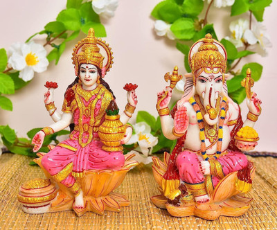 DREAM CRAFTER Pair of Lakshmi Ganesh Idol Sculpture Lord Ganesha Laxmi murti for Diwali 7 INCH Decorative Showpiece  -  17 cm(Resin, Pink)