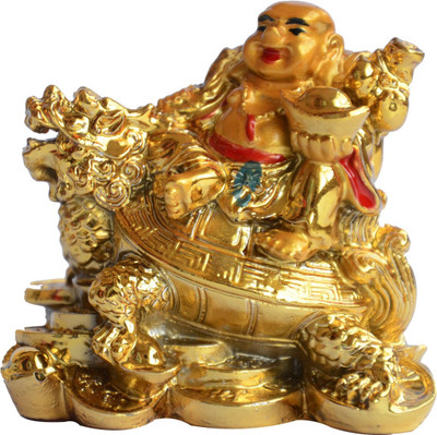 ANJALIKA Laughing Buddha Sitting On Dragon Tortoise 7cm Decorative Showpiece  -  7.5 cm(Polyresin, Multicolor)
