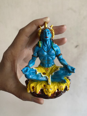 Digital Comm Small Adiyogi Shiv 3.5 Inch With Trishul Om In Damru For Home Car Dashboard Decorative Showpiece  -  9 cm(Resin, Multicolor)