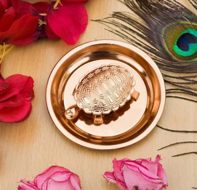 SAPTARISHI Mini Copper Plate with Turtle Tortoise Yantra Feng Shui Vastu and Good Luck Decorative Showpiece  -  7 cm(Copper, Gold)