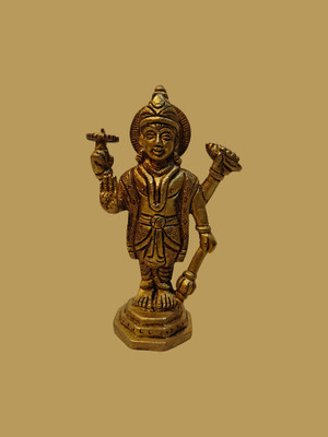 Brass idol Brass Vishnu Statue, 5 inches Height, 325 Grams Decorative Showpiece  -  12.5 cm(Brass, Gold)