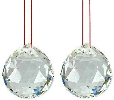 Yutiriti Crystal Fengshui Clear Crystal Hanging Ball for Good Luck and Prosperity (3 cm x 3 cm x 3.5 cm, Multicolour, Set of 2) Decorative Showpiece  -  3.5 cm(Crystal, Clear)