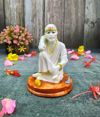 shinde exports Shirdi Sai Baba Marble Statue/ Idol/ murti for car Dashboard / Pooja Room Worship Decorative Showpiece  -  12 cm(Marble, White)