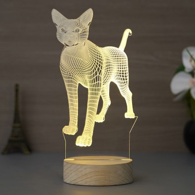 eCraftIndia Standing Cat Design on Acrylic & Wood Base Night Lamp Decorative Showpiece  -  25 cm(Wood, Brown)