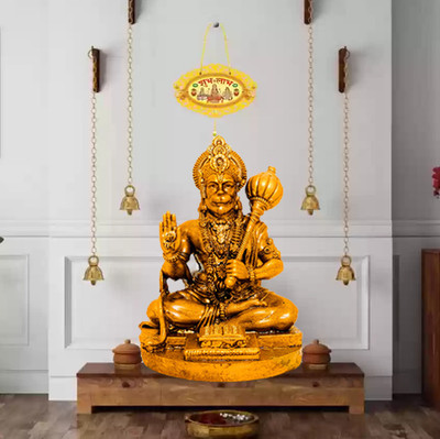 NIHARIKA HANDICRAFT Hanuman/ Bajrang Bali/ Protect Negative Energy/Good Luck, Success and Prosperity Decorative Showpiece  -  9 cm(Resin, Yellow)