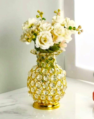 SHAZ GROUP VALLEY Home Ethics Golden Crystal Decorative Vase for Home & Festive Décor Decorative Showpiece  -  14 cm(Metal, Gold)