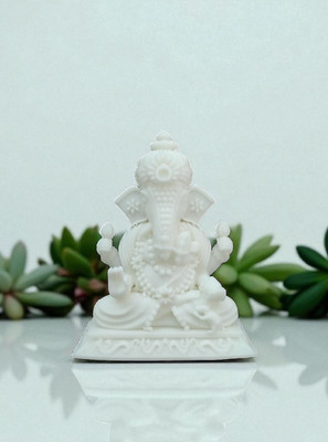 Vinda Crafts Ganesh Idol Decorative Showpiece  -  9 cm(Polyresin, White)