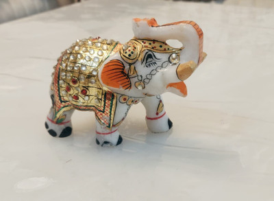 Craft haat Marble Elephant_3 inch Decorative Showpiece  -  3 cm(Marble, Gold)