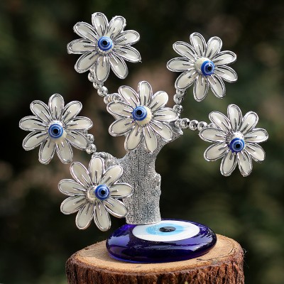 REIKI CRYSTAL PRODUCTS Evil Eye Tree for Home Office Decor Vastu Feng Shui For Good Luck And Prosperity Decorative Showpiece  -  14 cm(Polyresin, Black, Blue, White, Grey)