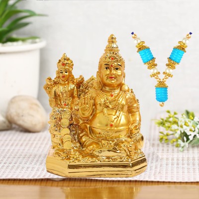 Kitlyn Kuber ji Maharaj with Goddess Lakshmi for Wealth, Prosperity and Happiness Decorative Showpiece  -  10 cm(Polyresin, Gold)