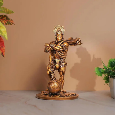 DARIDRA BHANJAN Lord Bahubali Hanuman Idol Statue Bajrang Bali Hanuman idol, Hanuman Statue Decorative Showpiece  -  10 cm(Resin, Gold)