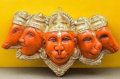 SMRK Panchmukhi Hanuman ji Statue for Door Entrance Wall Hanging Idol Decorative Showpiece  -  10.16 cm(Resin, Orange)