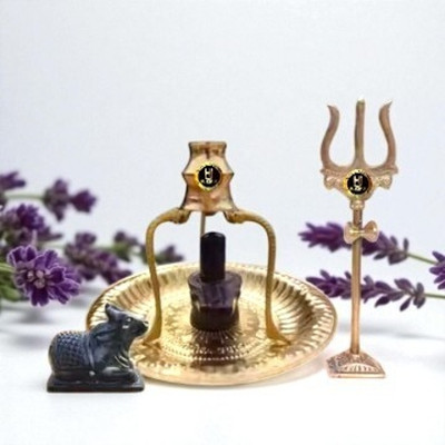 HUZUR JI HUZUR JI Black Shivling with Brass Nandi + Trishul + Plate + Tipahee Combo. Decorative Showpiece - 10 cm(Brass, Gold) HUZUR JI HUZUR JI Black Shivling with Brass Nandi + Trishul + Plate + Tipahee Combo. Decorative Showpiece - 10 cm(Brass, Gold)