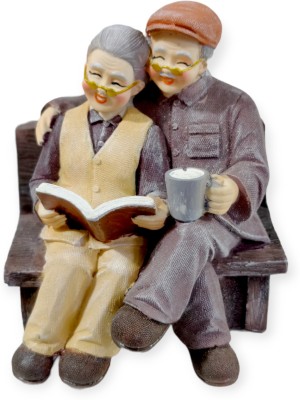 Sawcart Grand Parents Dada Dadi Old Romantic Loving Couple Reading Book & Having Coffee Decorative Showpiece  -  12 cm(Polyresin, Multicolor)