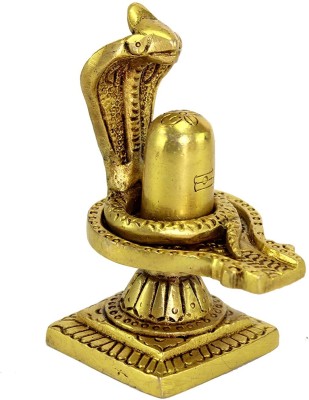 Benares Souvenirs Brass Shivling Shiva Linga with Snake Crowning Idol for Home Pooja Decorative Showpiece  -  10 cm(Brass, Metal, Gold)