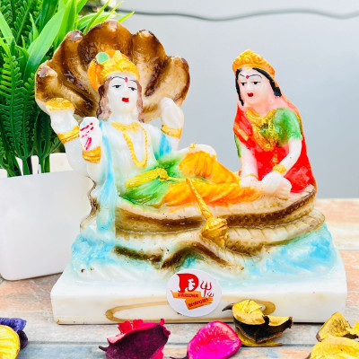 SBBCO Lakshmi Vishnu Ji Idol Gold Brass Metal Shri Laxmi MATA Shri Narayan Brass Idol Decorative Showpiece  -  13 cm(Marble, Multicolor)