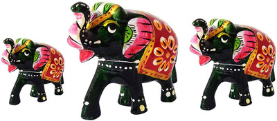 Vivan Creation 3 PCS ELEPHANT- Decorative Showpiece  -  7.5 cm(Paper Mache, Multicolor)