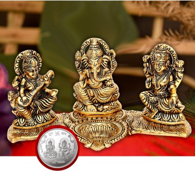 Kitlyn Laxmi Ganesh Saraswati Diya God murti set for home décor, diwali pooja Brass Table Diya(Height: 4 inch)