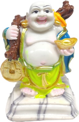 G LOOKS Laughing Buddha Marble Dust Statue/ Luaghing Buddha Back Potli Idol for Home Decorative Showpiece  -  10 cm(Resin, Multicolor)