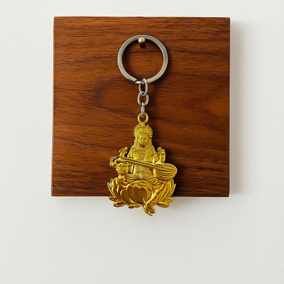 Benares Souvenirs Golden Saraswati Maa Keychain – Double Side Metal Keyring for Bike & Home Decorative Showpiece  -  7 cm(Metal, Multicolor)