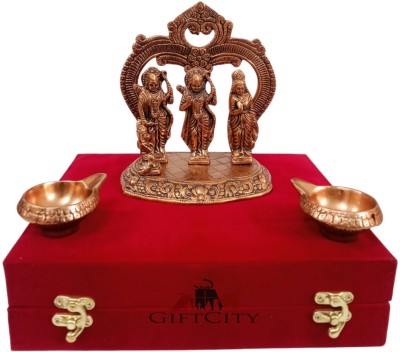 GIFTCITY Copper Lord Ram Darbar Idol Statue With 2 Piece Diya Under Velvet Gift Box Decorative Showpiece  -  17 cm(Metal, Copper)